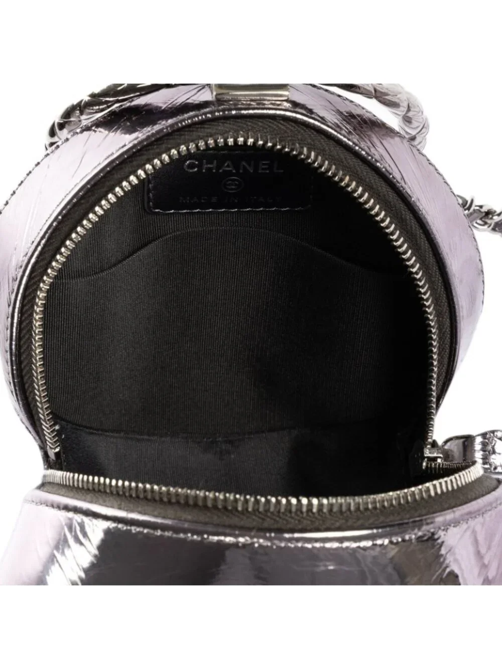 Chanel Round Bracelet Crossbodymetallic Greycrinkled Metallic Quilted Calfskin